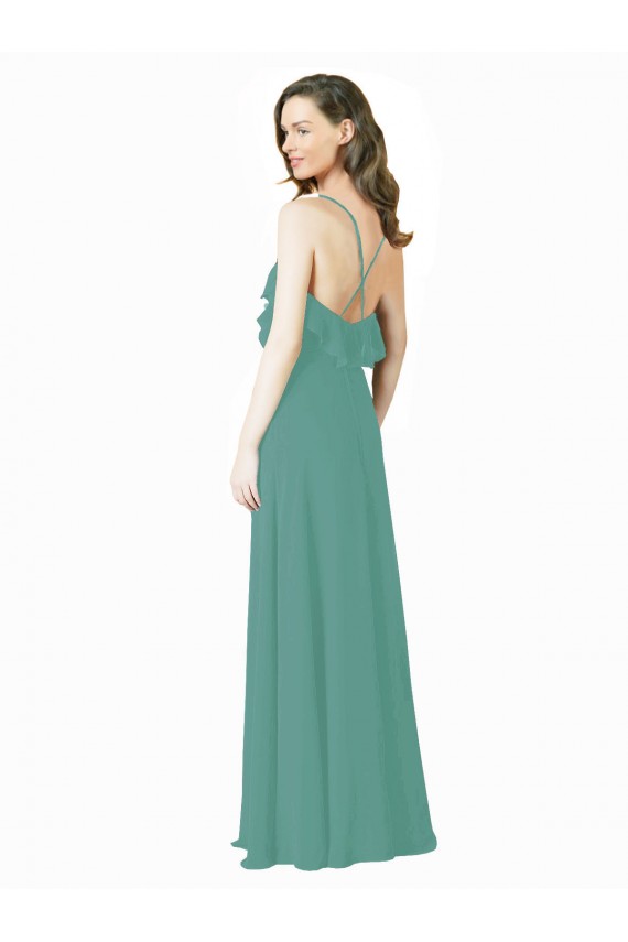 Soft Chiffon A-Line Long Sleeveless Icelandic Silver Bridesmaid Gown Cairns