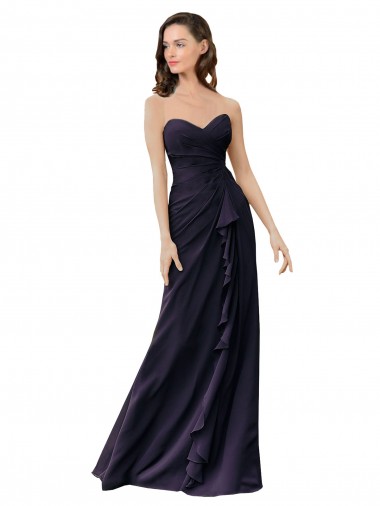 Soft Chiffon Sheath Long Dark Navy Bridesmaid Dress Cairns