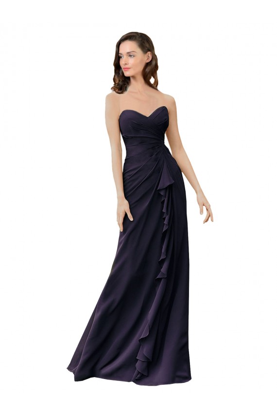 Soft Chiffon Sheath Long Dark Navy Bridesmaid Dress Cairns