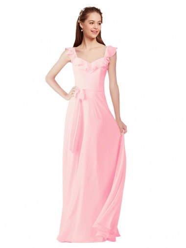 Soft Chiffon A-Line Long Cap Sleeves Bridesmaid Dress Cairns