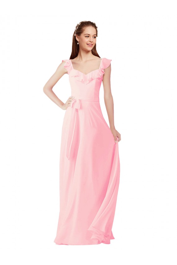 Soft Chiffon A-Line Long Cap Sleeves Bridesmaid Dress Cairns