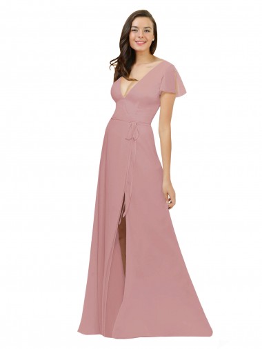 Chiffon A-Line Long Flutter Sleeves V-Back Bridesmaid Dress / Evening Dress Cairns