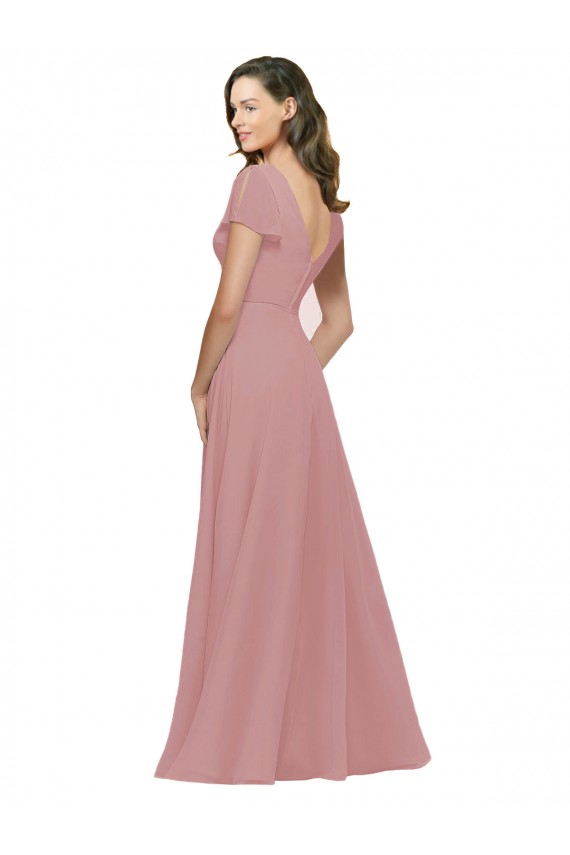 Chiffon A-Line Long Flutter Sleeves V-Back Bridesmaid Dress / Evening Dress Cairns