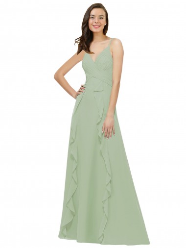 Soft Chiffon A-Line Long Sleeveless Smoke Green Bridesmaid Dresses Cairns