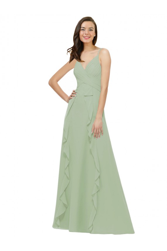 Soft Chiffon A-Line Long Sleeveless Smoke Green Bridesmaid Dresses Cairns