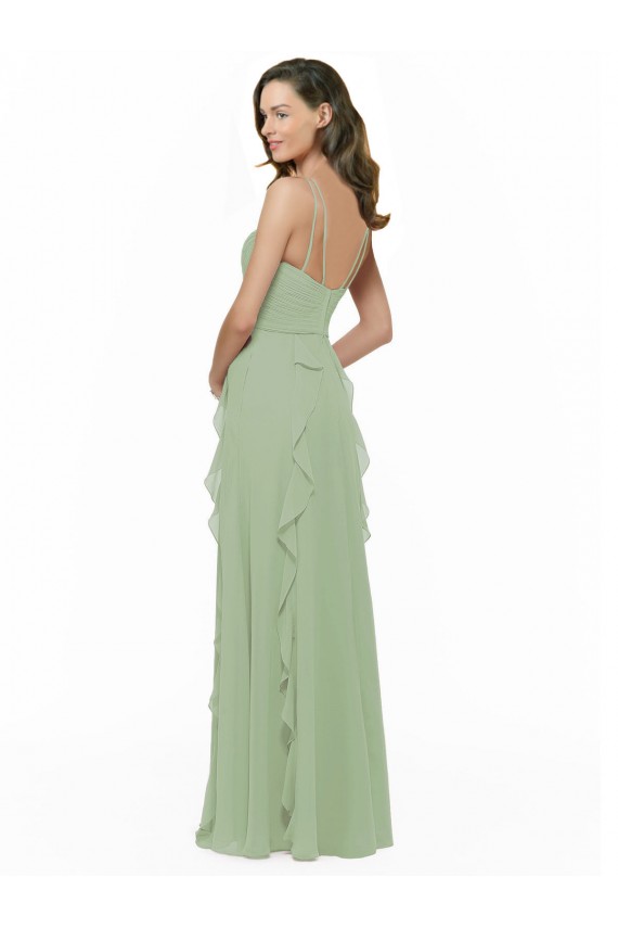 Soft Chiffon A-Line Long Sleeveless Smoke Green Bridesmaid Dresses Cairns