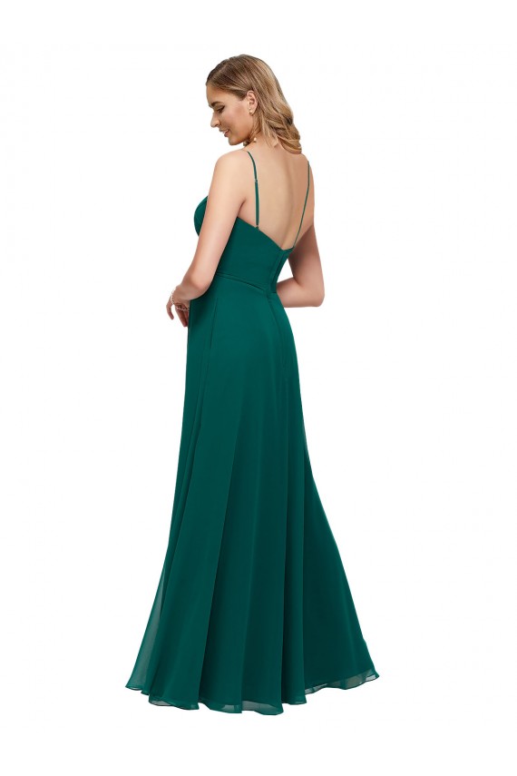 Soft Chiffon A-Line Long Sleeveless Hunter Low Back Bridesmaid Dress Cairns
