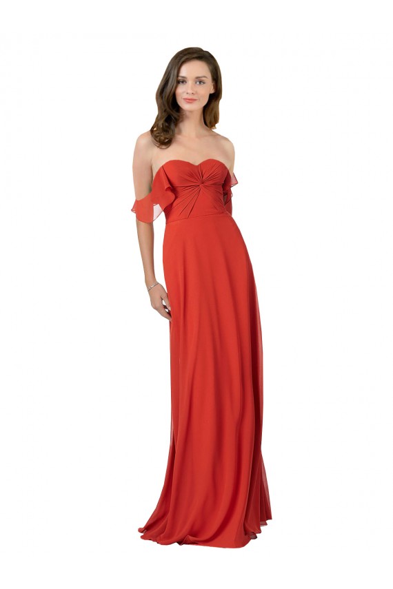 Soft Chiffon A-Line Long Sleeveless Red V-Back Bridesmaid Dress Cairns