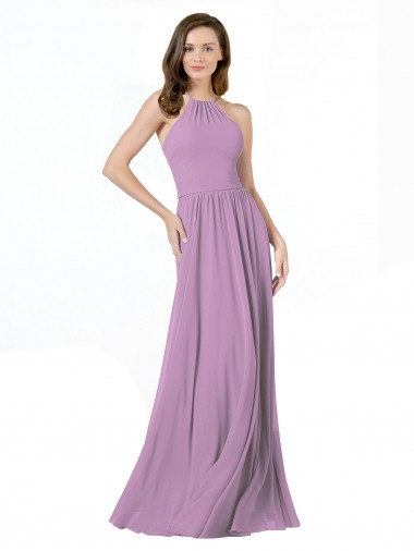 Soft Chiffon A-Line Long Sleeveless Dark Lavender Bridesmaid Dresses Cairns