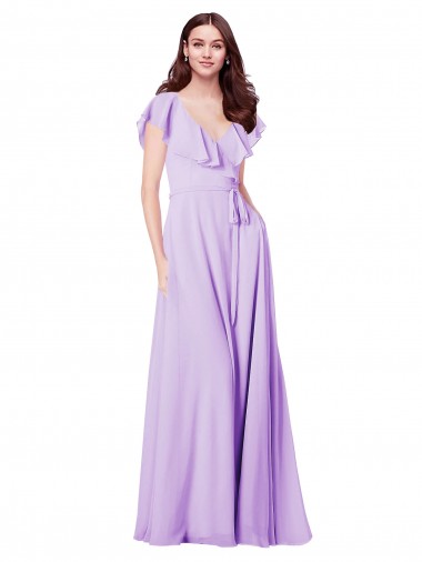 Soft Chiffon A-Line Long Cap Sleeves V-Back Bridesmaid Dress / Formal Dress Cairns