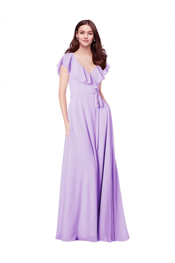 Soft Chiffon A-Line Long Cap Sleeves V-Back Bridesmaid Dress / Formal Dress Cairns