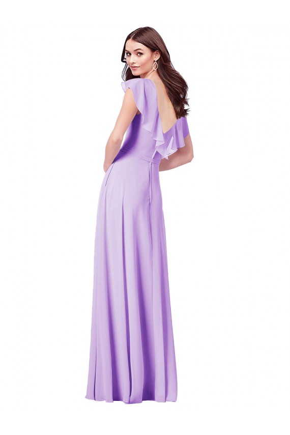 Soft Chiffon A-Line Long Cap Sleeves V-Back Bridesmaid Dress / Formal Dress Cairns