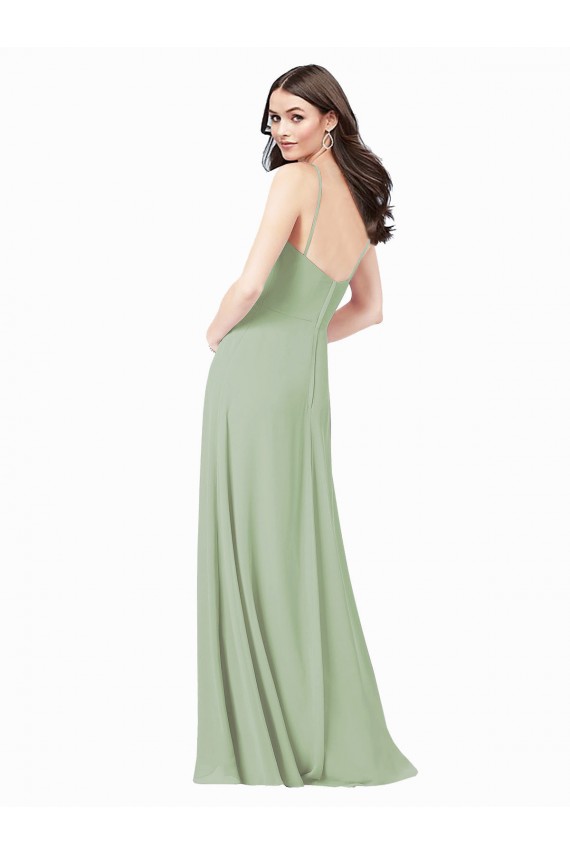 Soft Chiffon A-Line Long Sleeveless Smoke Green Bridesmaid Dress Cairns