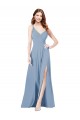 Soft Chiffon A-Line Long Sleeveless Keyhole Back Dusty Blue Bridesmaid Dresses Cairns