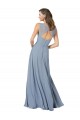 Soft Chiffon A-Line Long Sleeveless Keyhole Back Dusty Blue Bridesmaid Dresses Cairns