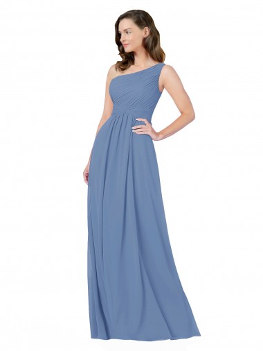 Soft Chiffon Sheath Long Sleeveless Windsor Blue Bridesmaid Gowns Cairns