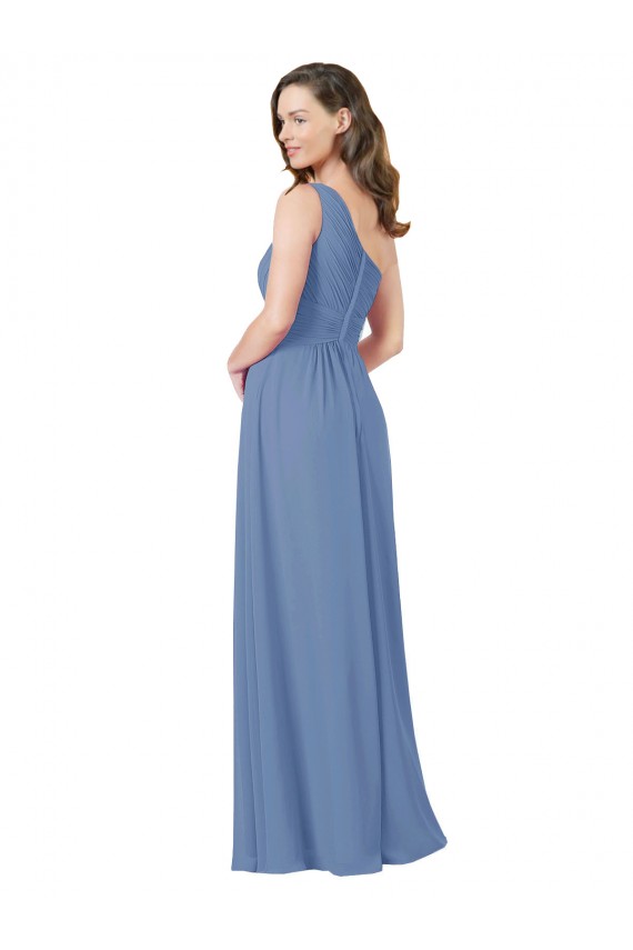 Soft Chiffon Sheath Long Sleeveless Windsor Blue Bridesmaid Gowns Cairns