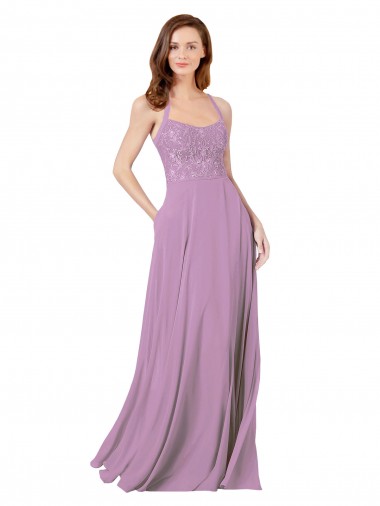 Soft Chiffon & Lace A-Line Long Sleeveless Dark Lavender Bridesmaid Dresses Cairns