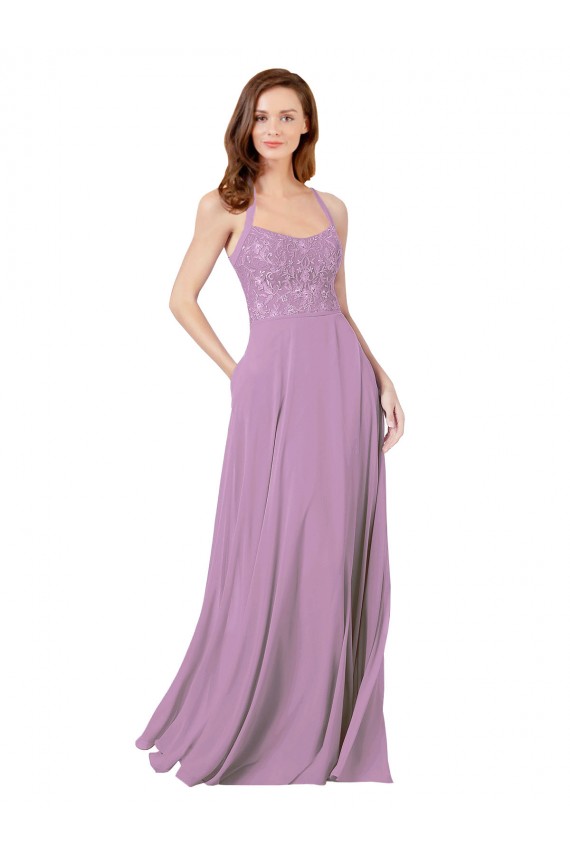 Soft Chiffon & Lace A-Line Long Sleeveless Dark Lavender Bridesmaid Dresses Cairns