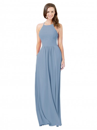 Chiffon A-Line Long Sleeveless Keyhole Back Bridesmaid Gowns Cairns