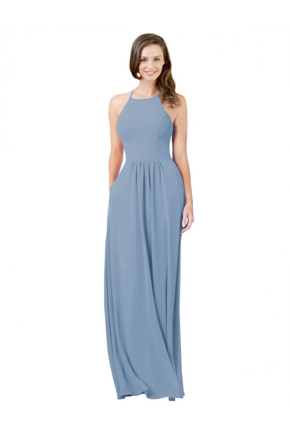 Chiffon A-Line Long Sleeveless Keyhole Back Bridesmaid Gowns Cairns