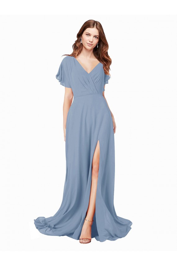 Soft Chiffon A-Line Long Cap Sleeves Black Tie Prom Dress / Bridesmaid Dress Cairns