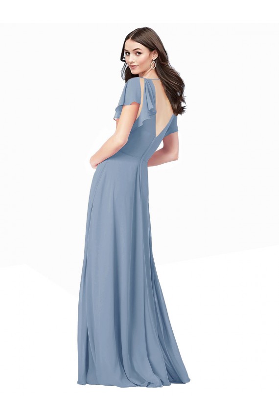 Soft Chiffon A-Line Long Cap Sleeves Black Tie Prom Dress / Bridesmaid Dress Cairns