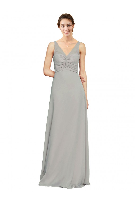 Soft Chiffon A-Line Long Sleeveless Silver Bridesmaid Dress Cairns