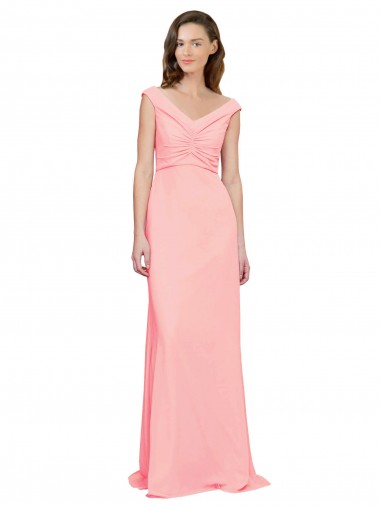 Soft Chiffon A-Line Long Sleeveless Salmon Bridesmaid Dress Cairns