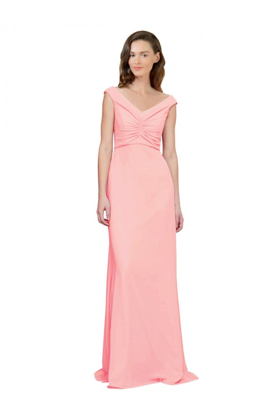 Soft Chiffon A-Line Long Sleeveless Salmon Bridesmaid Dress Cairns