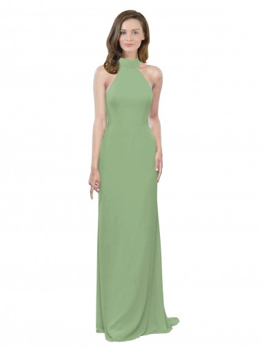 Soft Chiffon A-Line Long Sleeveless Seagrass Formal Dress / Bridesmaid Dress Cairns