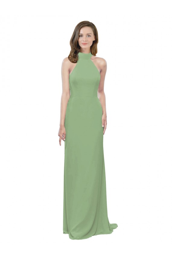 Soft Chiffon A-Line Long Sleeveless Seagrass Formal Dress / Bridesmaid Dress Cairns