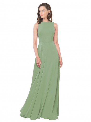 Soft Chiffon A-Line Long Sleeveless Seagrass Bridesmaid Dress Cairns