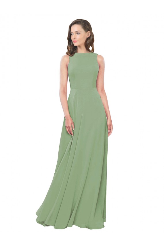 Soft Chiffon A-Line Long Sleeveless Seagrass Bridesmaid Dress Cairns