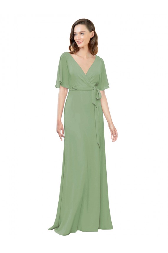 Soft Chiffon A-Line Long Short Flutter Sleeves Bridesmaid Dress Cairns