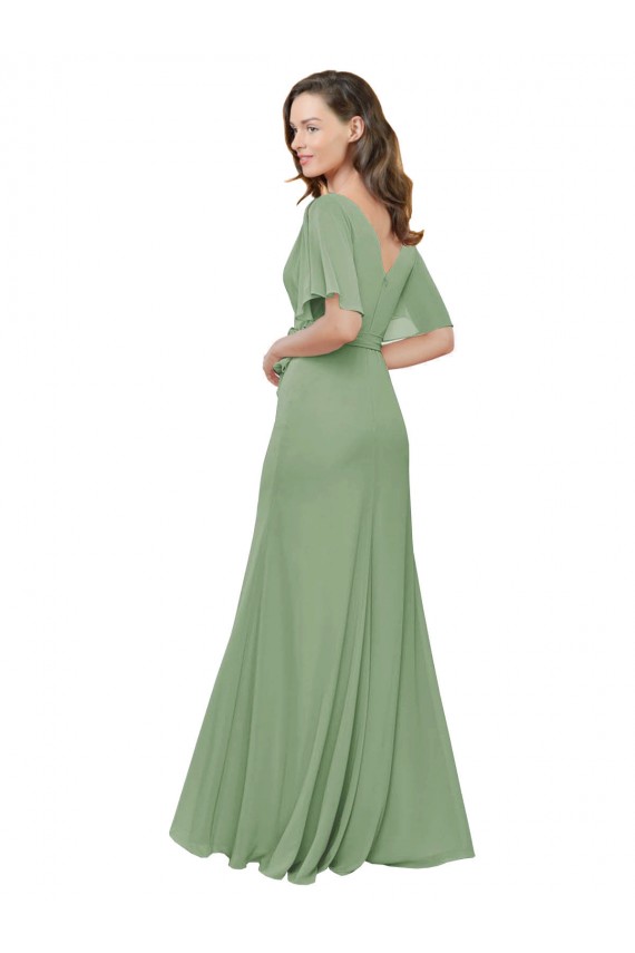 Soft Chiffon A-Line Long Short Flutter Sleeves Bridesmaid Dress Cairns