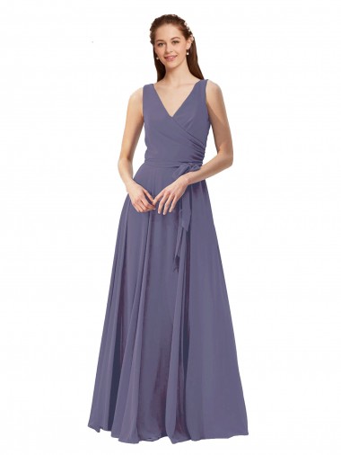 Soft Chiffon A-Line Long Sleeveless Silver Stone Bridesmaid Dress Cairns