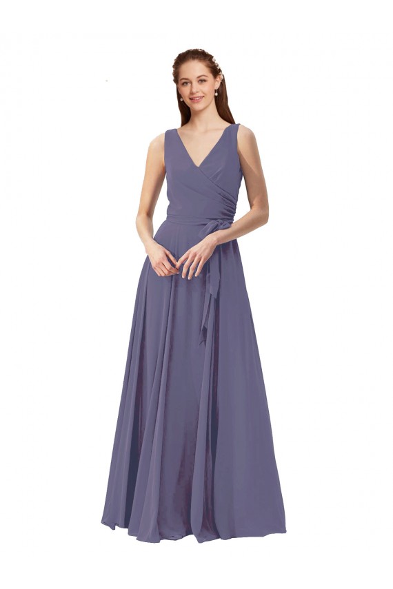 Soft Chiffon A-Line Long Sleeveless Silver Stone Bridesmaid Dress Cairns
