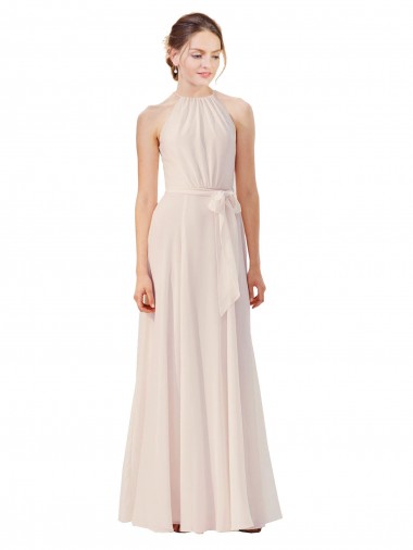 Soft Chiffon A-Line Long Sleeveless Cream Pink Bridesmaid Dress Cairns