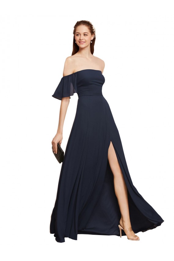Soft Chiffon A-Line Long Sleeveless Dark Navy Prom Dresses Cairns