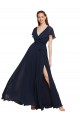 Chiffon A-Line Long Cap Sleeves V-Back High Side Slit Bridesmaid Dresses Cairns
