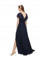 Chiffon A-Line Long Cap Sleeves V-Back High Side Slit Bridesmaid Dresses Cairns