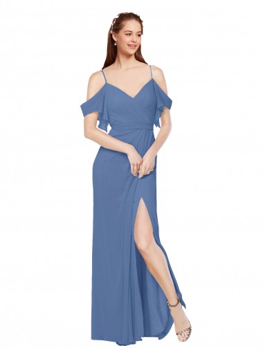 Soft Chiffon A-Line Long Sleeveless Windsor Blue Bridesmaid Dress Cairns