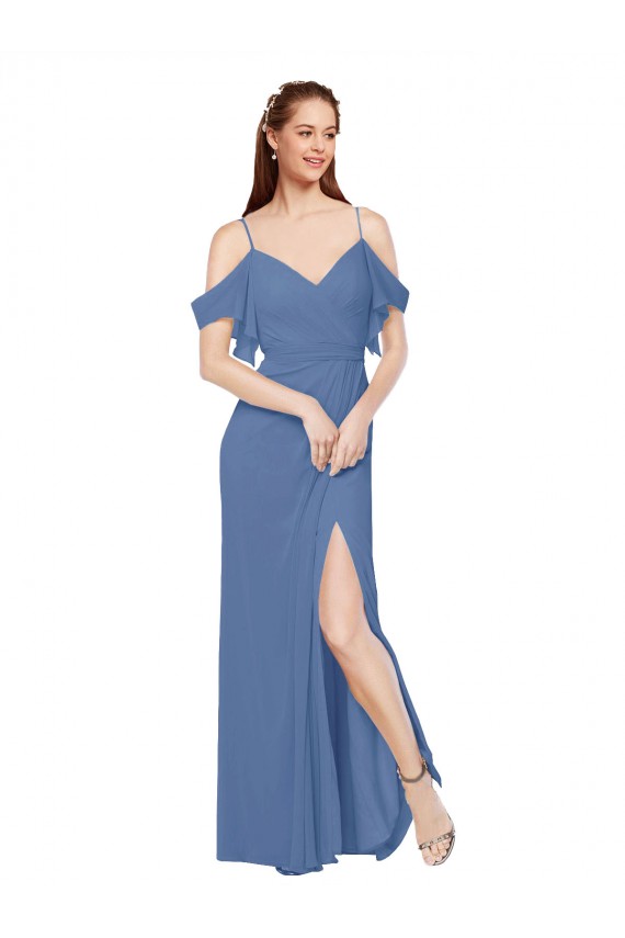 Soft Chiffon A-Line Long Sleeveless Windsor Blue Bridesmaid Dress Cairns
