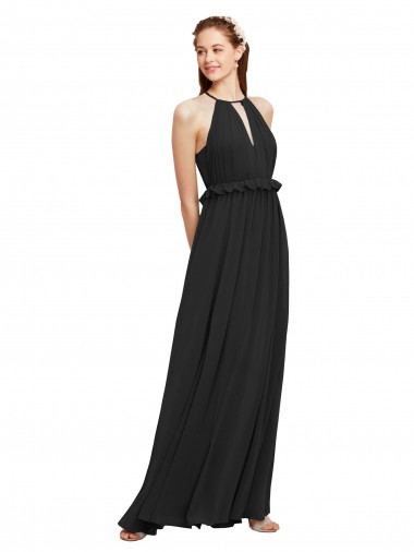 Soft Chiffon Sheath Long Sleeveless Keyhole Back Black Bridesmaid Dresses Cairns