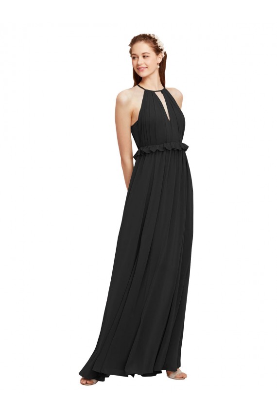 Soft Chiffon Sheath Long Sleeveless Keyhole Back Black Bridesmaid Dresses Cairns
