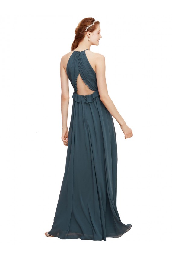 Soft Chiffon Sheath Long Sleeveless Keyhole Back Black Bridesmaid Dresses Cairns