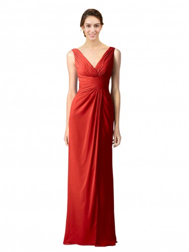 Soft Chiffon Sheath Long Sleeveless V-Back Bridesmaid Dress Cairns