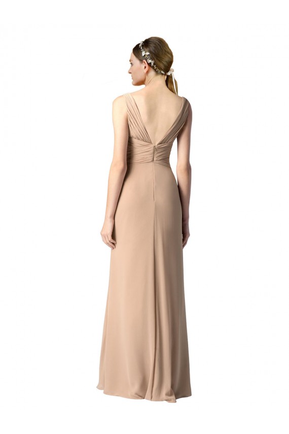 Soft Chiffon Sheath Long Sleeveless V-Back Bridesmaid Dress Cairns