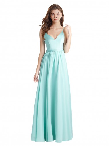 Soft Chiffon & Satin A-Line Long Sleeveless V-Back Bridesmaid Dress Cairns